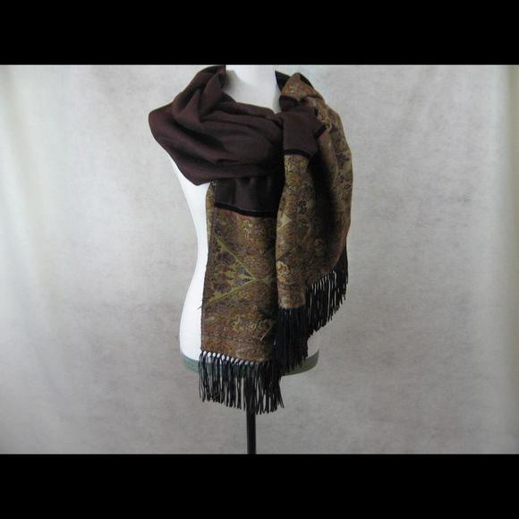 Wool Pashmina Shawl Shoulder Wrap Made in Nepal Boho Clothing Accessories Brown - Picture 8 of 9